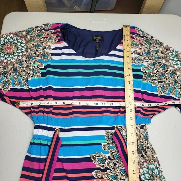 LAUNDRY BY SHELLI SEGAL Striped Peacock Belted Dress Sz XS - Picture 13 of 14